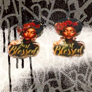 Just Blessed African Woman Earrings with Red and Black Design